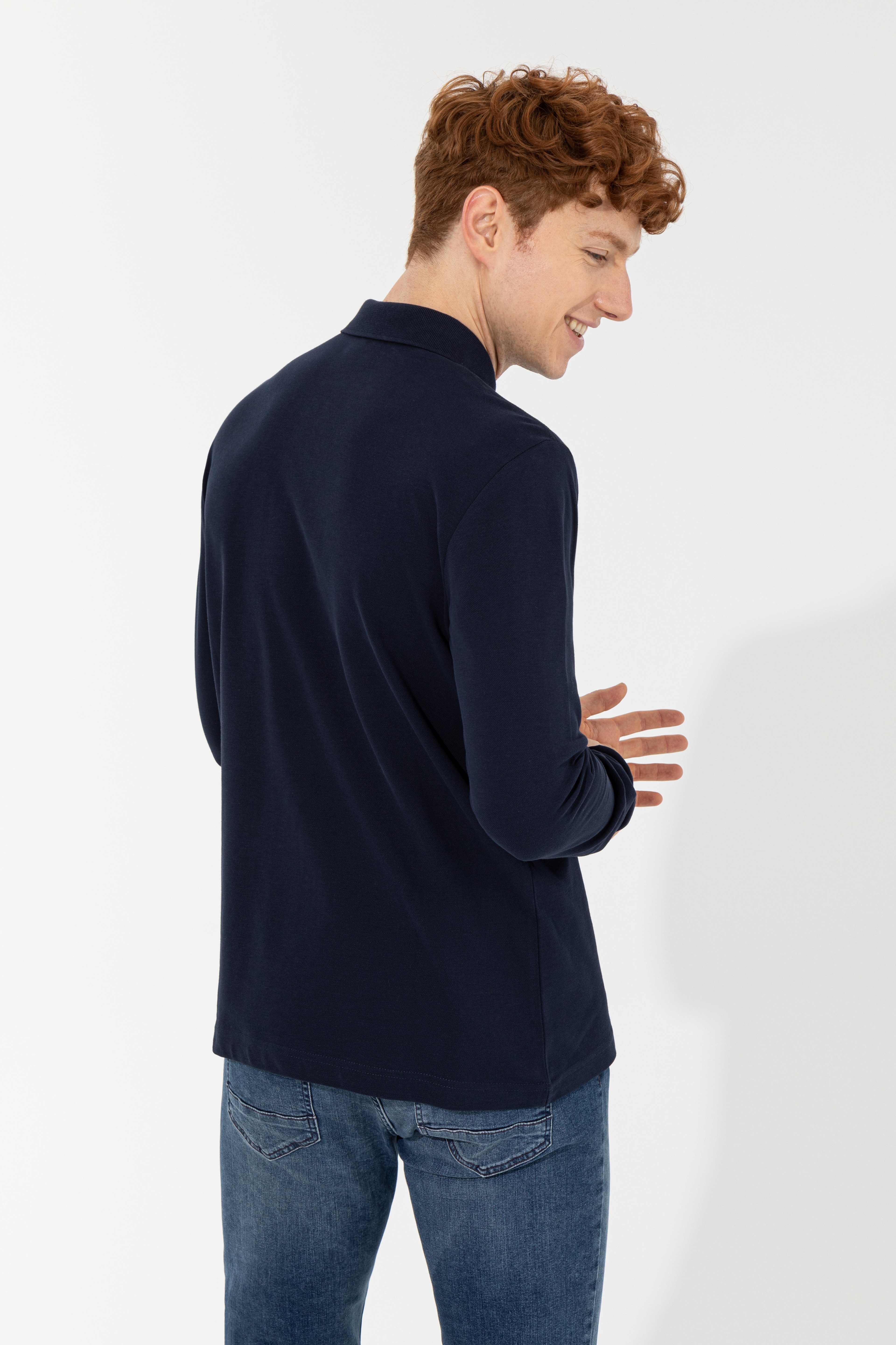 Erkek Lacivert Polo Yaka Basic Sweatshirt