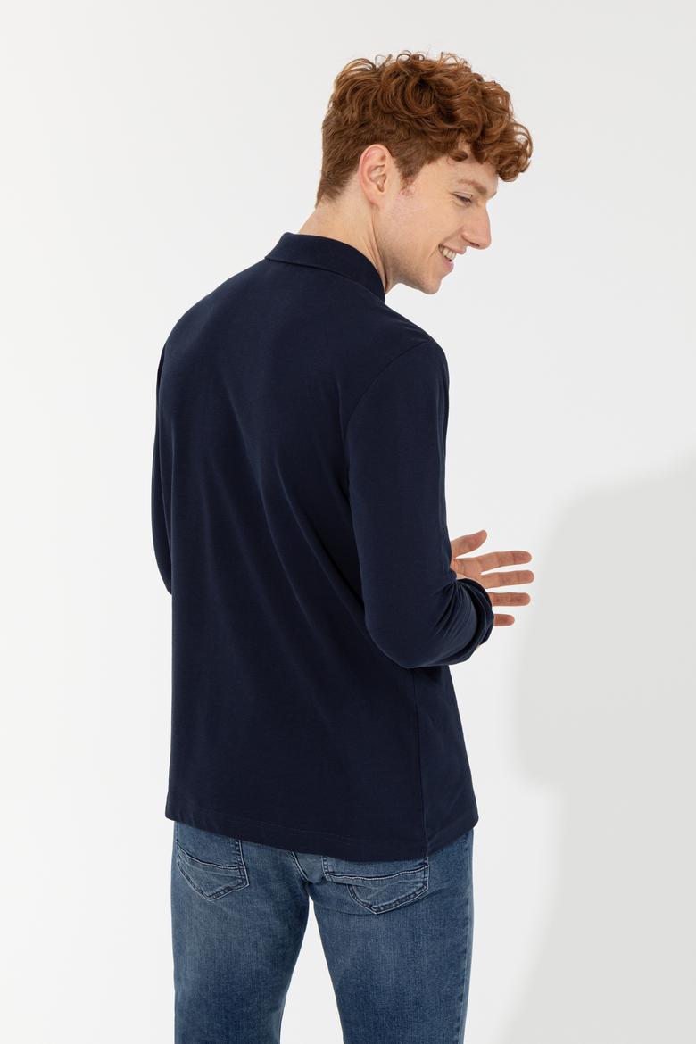 Erkek Lacivert Polo Yaka Basic Sweatshirt - 50257229011