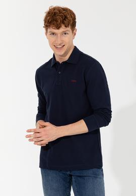 Erkek Lacivert Polo Yaka Basic Sweatshirt - 50257229011