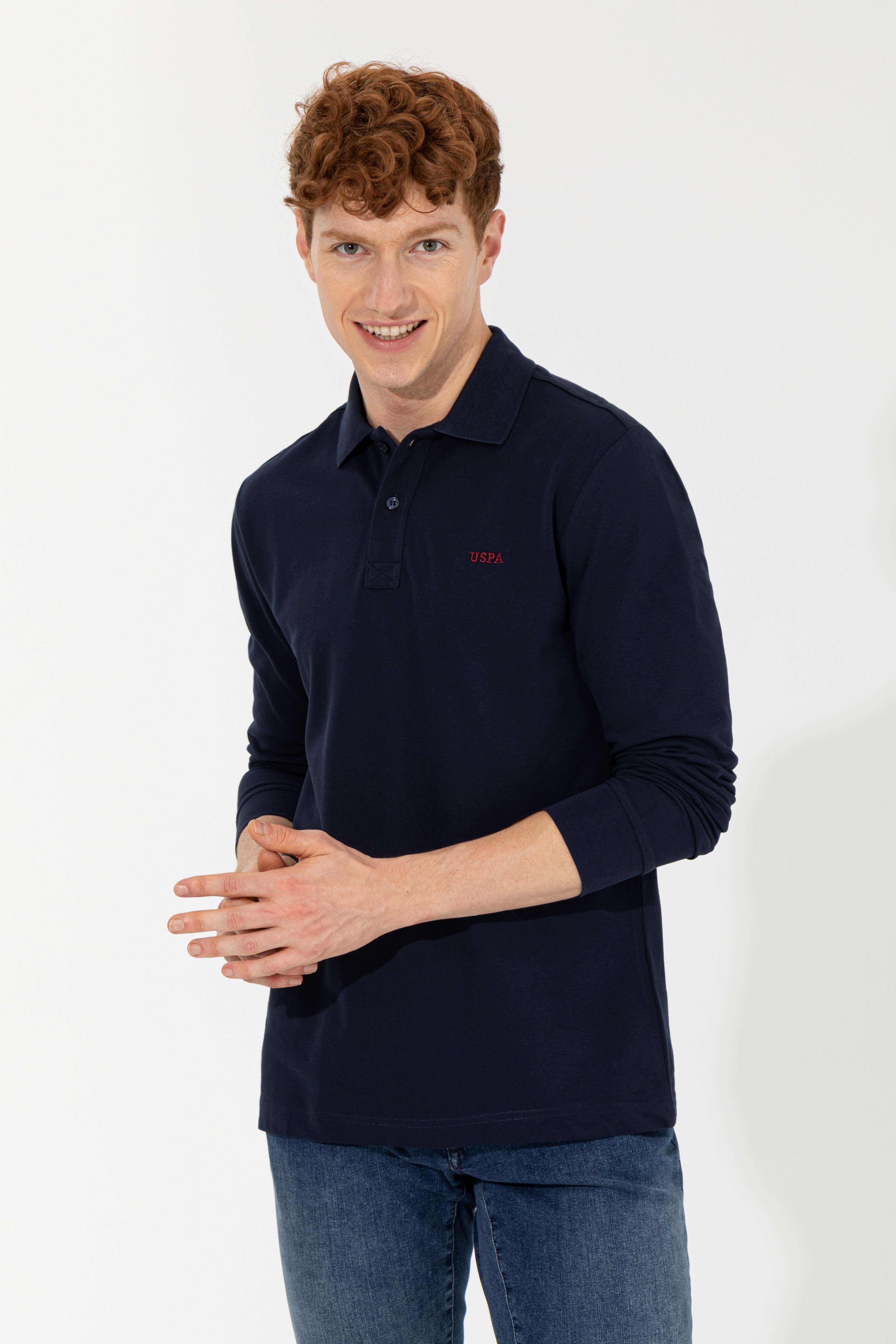 Erkek Lacivert Polo Yaka Basic Sweatshirt - Image 3