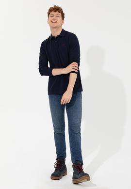 Erkek Lacivert Polo Yaka Basic Sweatshirt - 50257229011
