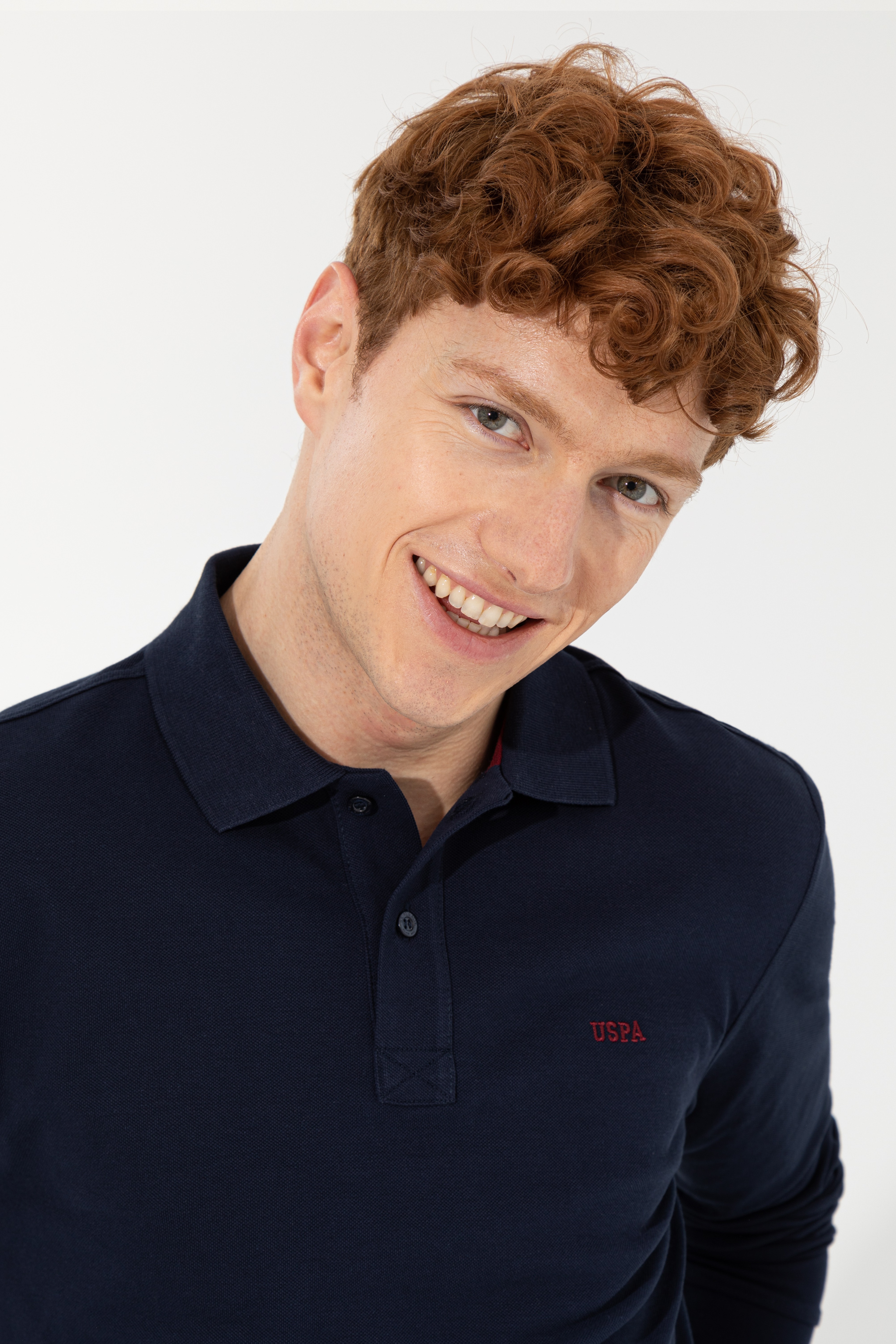 Erkek Lacivert Polo Yaka Basic Sweatshirt - Image 2
