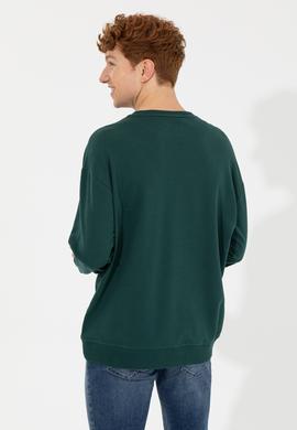 Erkek Yeşil Bisiklet Yaka Sweatshirt - 50257196026