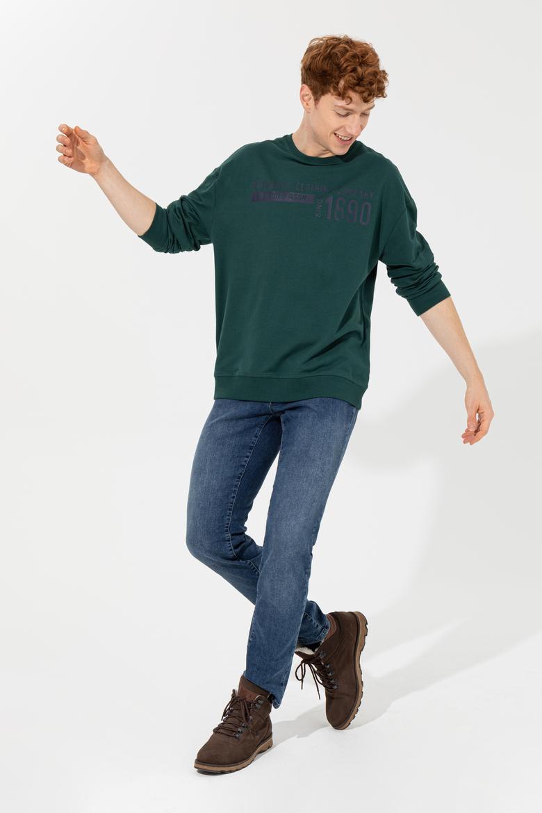 Erkek Yeşil Bisiklet Yaka Sweatshirt - 50257196026