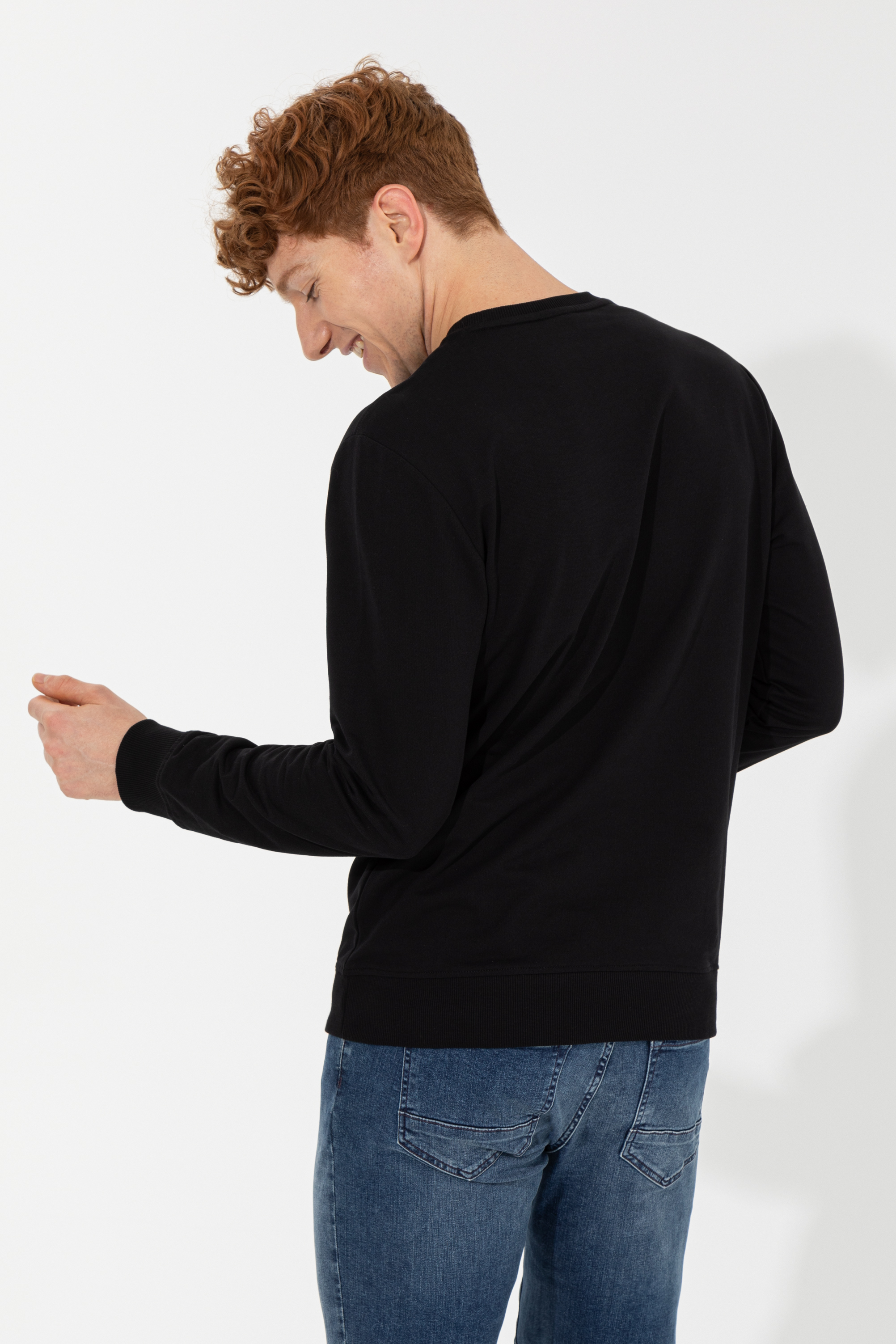 Erkek Siyah Bisiklet Yaka Sweatshirt Basic - Image 5