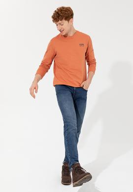 Erkek Kiremit Bisiklet Yaka Sweatshirt Basic - 50257281119