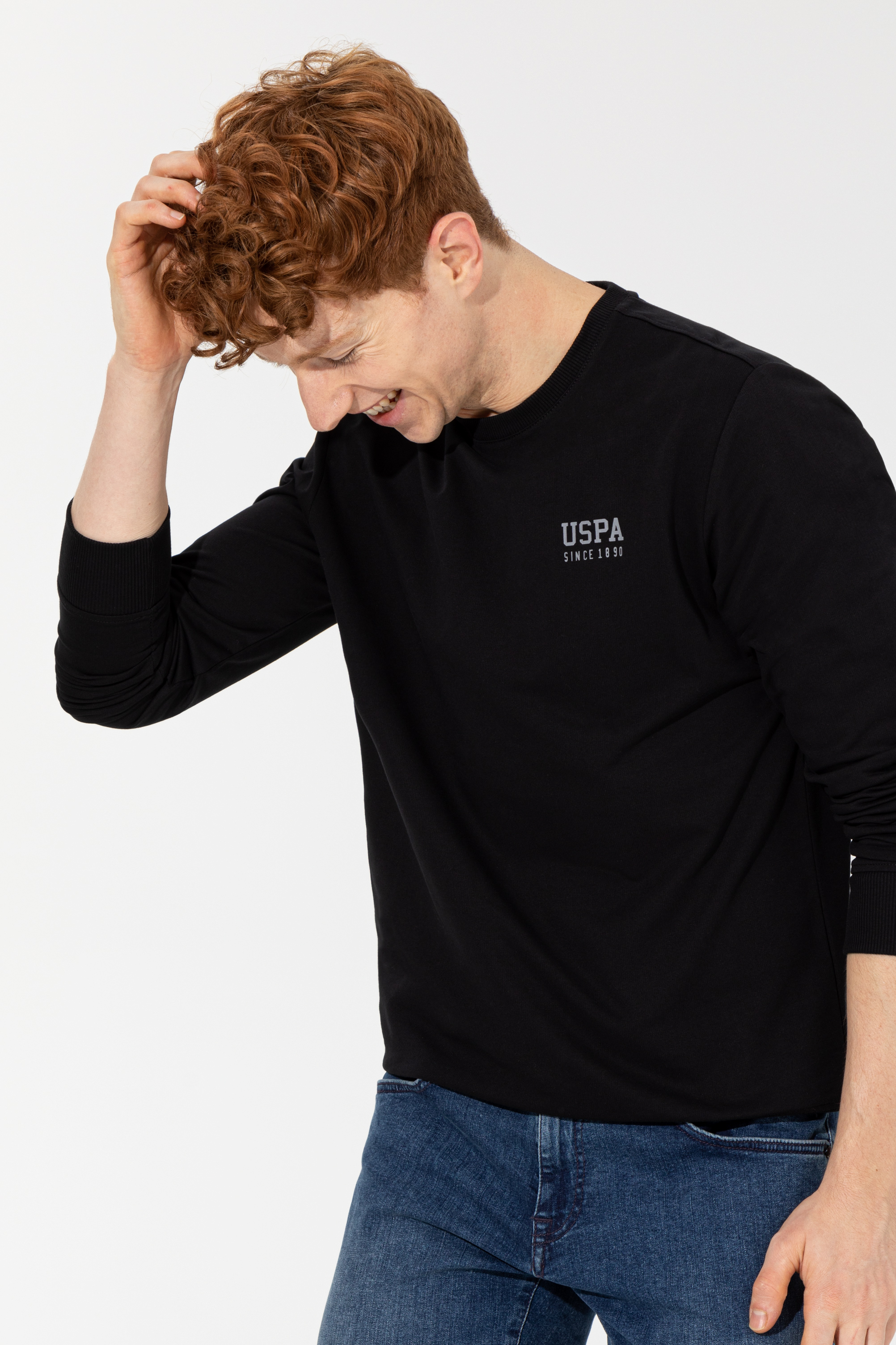 Erkek Siyah Bisiklet Yaka Sweatshirt Basic - Image 4