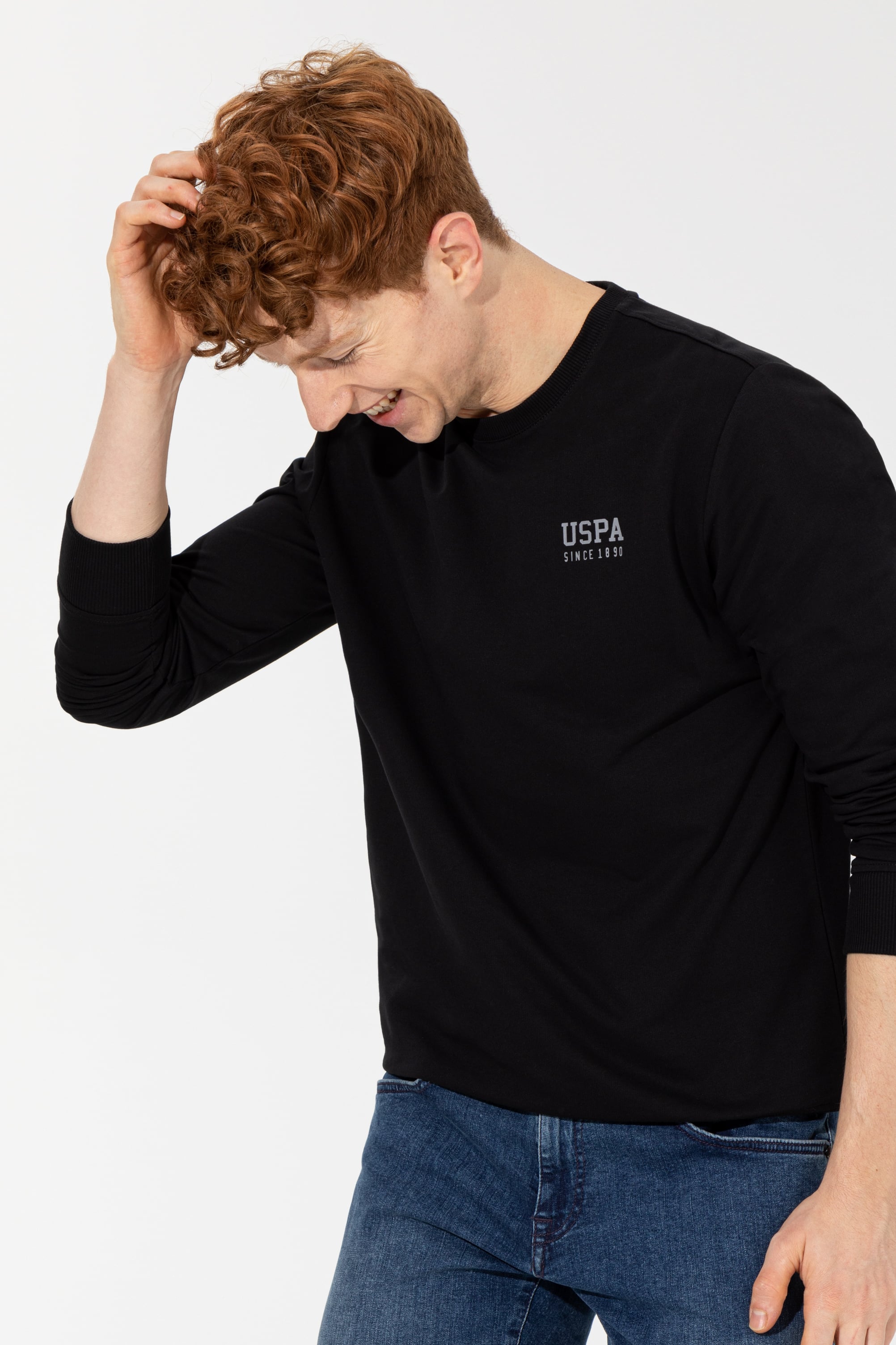 Erkek Siyah Bisiklet Yaka Sweatshirt Basic