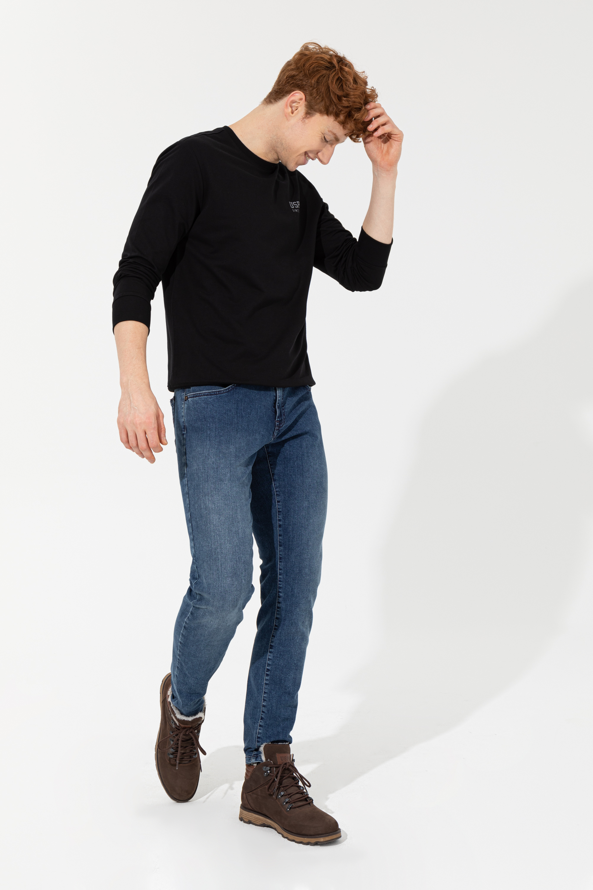 Erkek Siyah Bisiklet Yaka Sweatshirt Basic - Image 3