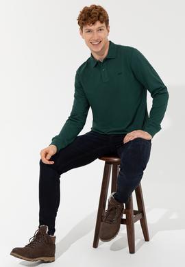 Erkek Polo Yaka Yeşil Sweatshirt Basic - 50257229041