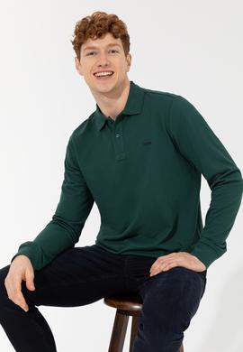 Erkek Polo Yaka Yeşil Sweatshirt Basic - 50257229041