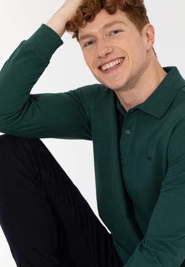 Erkek Polo Yaka Yeşil Sweatshirt Basic - 50257229041