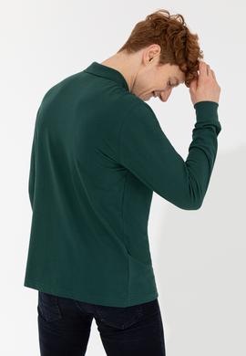 Erkek Polo Yaka Yeşil Sweatshirt Basic - 50257229041