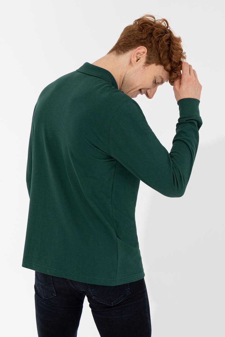 Erkek Polo Yaka Yeşil Sweatshirt Basic - 50257229041