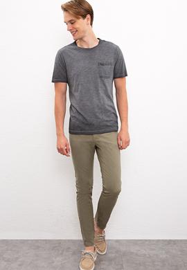 Erkek Antrasit Bisiklet Yaka T-Shirt - 50220099052