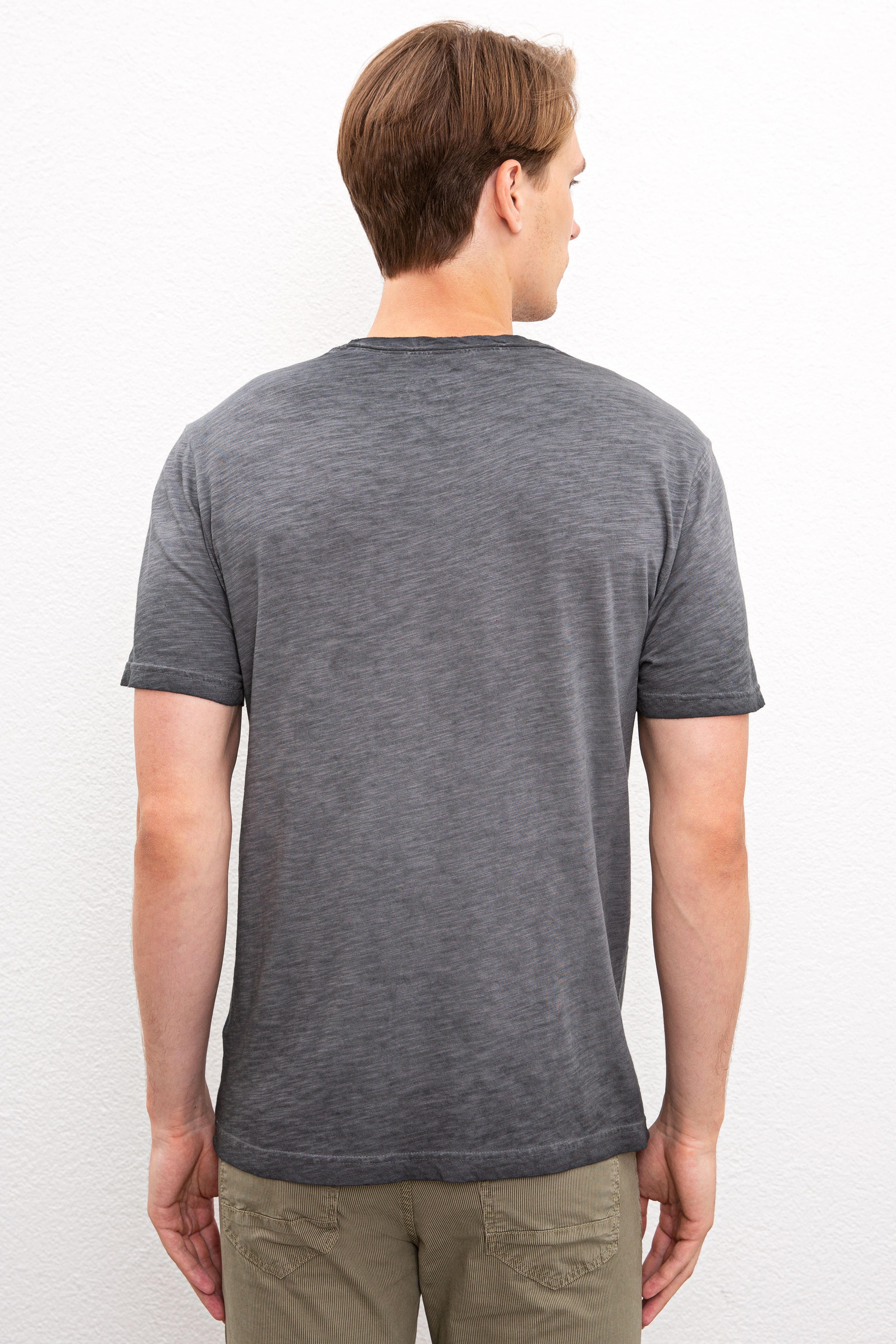 Erkek Antrasit Bisiklet Yaka T-Shirt