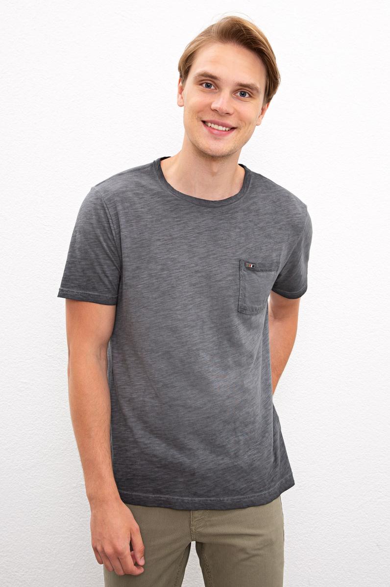 Erkek Antrasit Bisiklet Yaka T-Shirt