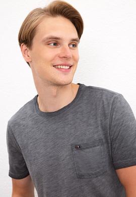 Erkek Antrasit Bisiklet Yaka T-Shirt - 50220099052