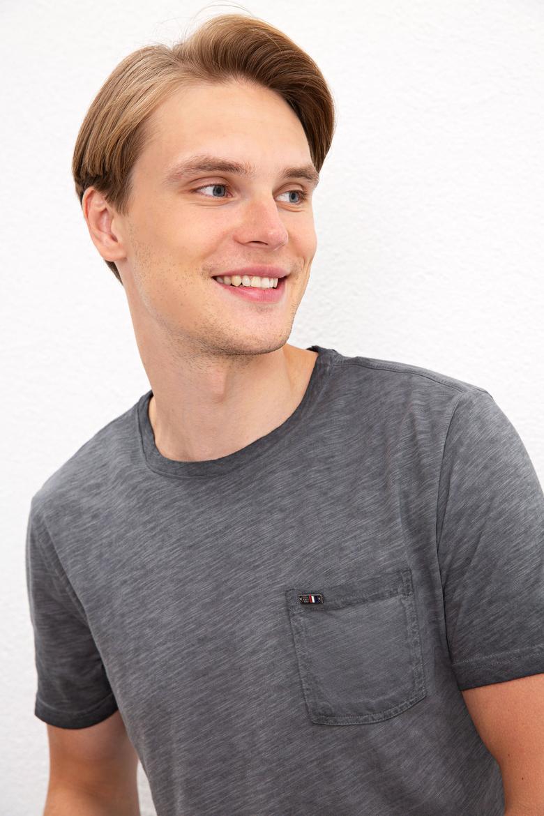 Erkek Antrasit Bisiklet Yaka T-Shirt - 50220099052