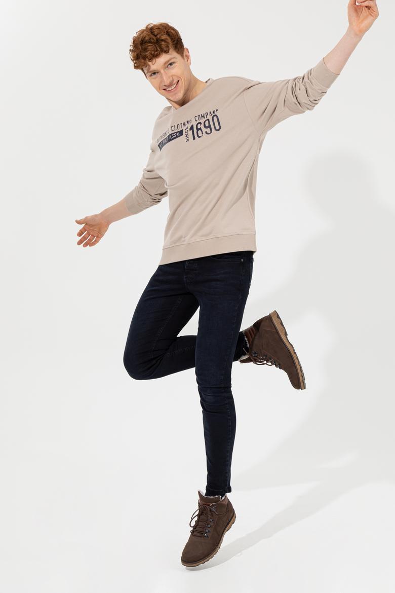 Erkek Taş Bisiklet Yaka Sweatshirt