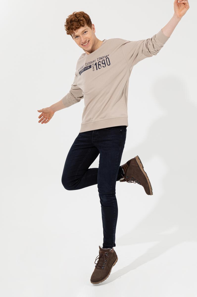 Erkek Taş Bisiklet Yaka Sweatshirt