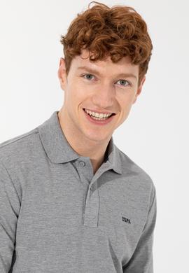 Erkek Gri Melanj Polo Yaka Basic Sweatshirt - 50257229051