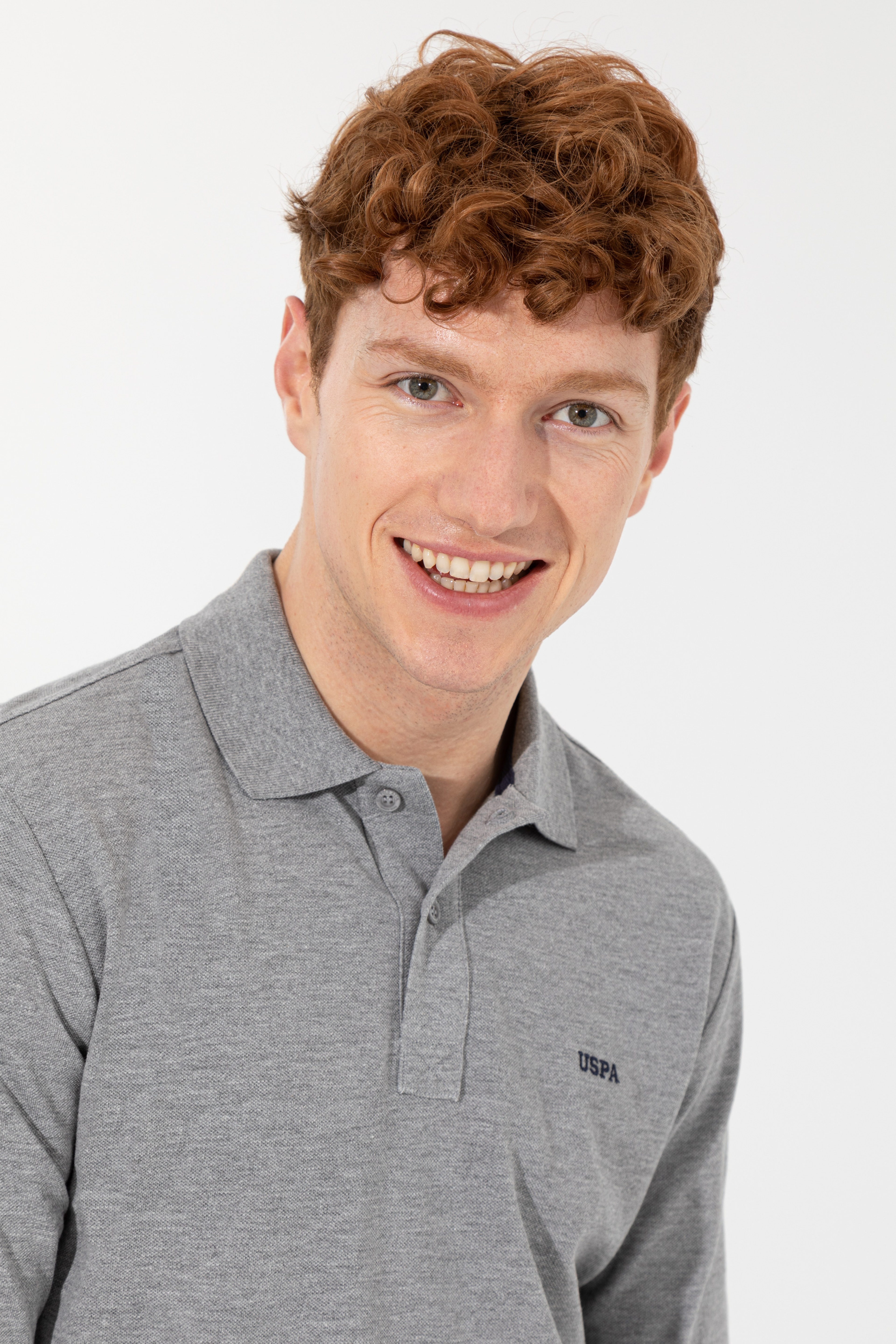 Erkek Gri Melanj Polo Yaka Basic Sweatshirt