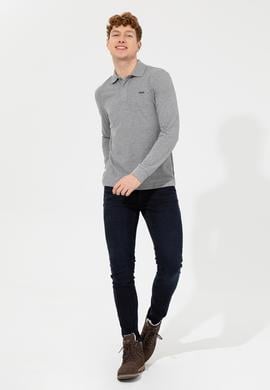 Erkek Gri Melanj Polo Yaka Basic Sweatshirt - 50257229051