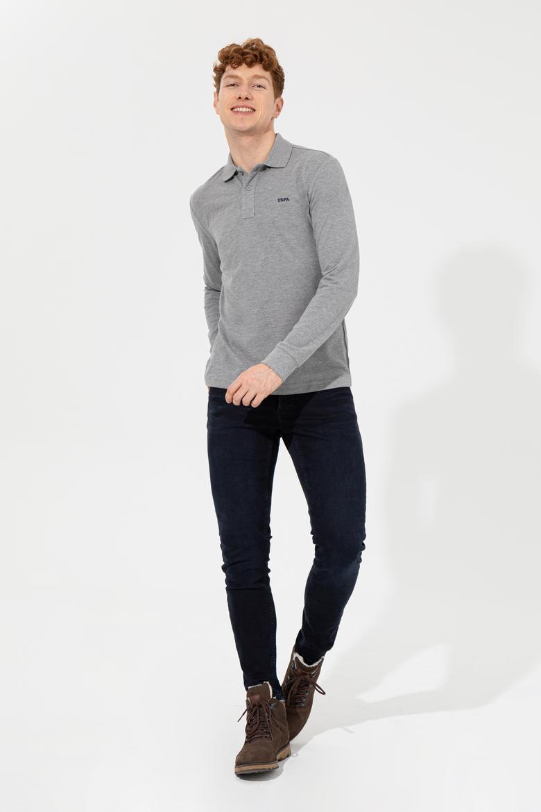 Erkek Gri Melanj Polo Yaka Basic Sweatshirt - 50257229051