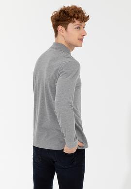 Erkek Gri Melanj Polo Yaka Basic Sweatshirt - 50257229051