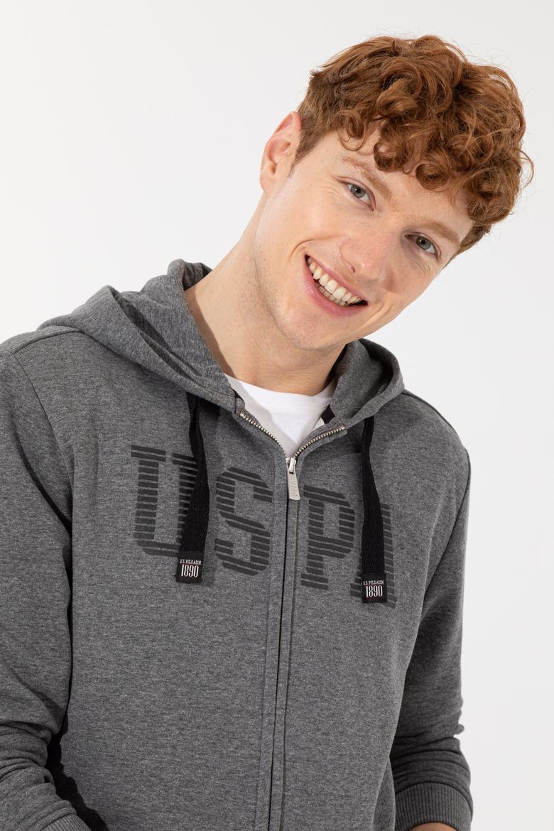 Erkek Antrasit Melanj Kapüşonlu Örme Hırka - 50257483024