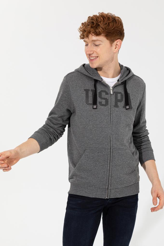 Erkek Antrasit Melanj Kapüşonlu Örme Hırka