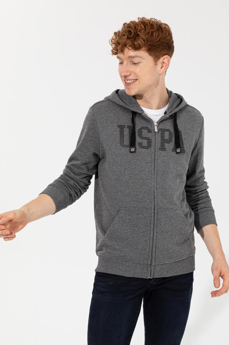 Erkek Antrasit Melanj Kapüşonlu Örme Hırka