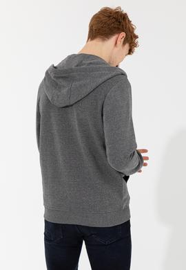 Erkek Antrasit Melanj Kapüşonlu Örme Hırka - 50257483024