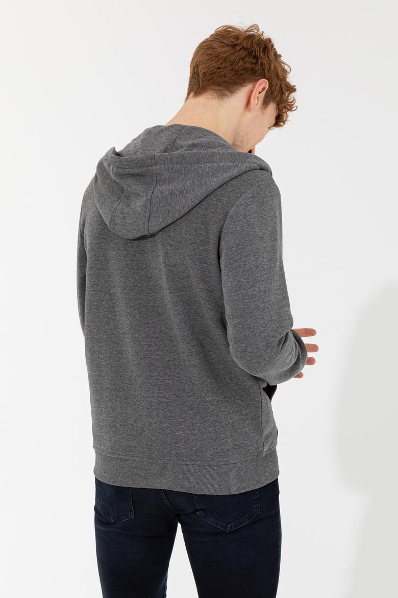 Erkek Antrasit Melanj Kapüşonlu Örme Hırka - 50257483024