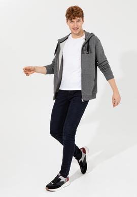 Erkek Antrasit Melanj Kapüşonlu Örme Hırka - 50257483024