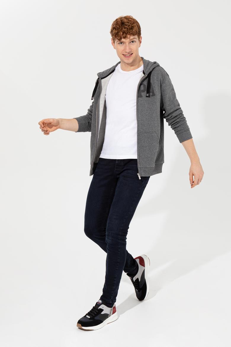 Erkek Antrasit Melanj Kapüşonlu Örme Hırka - 50257483024