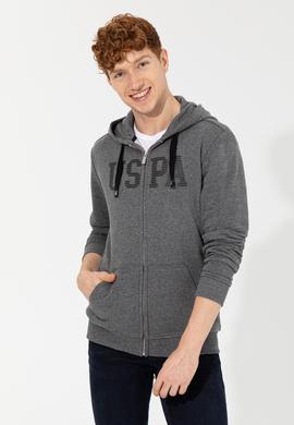 Erkek Antrasit Melanj Kapüşonlu Örme Hırka - 50257483024