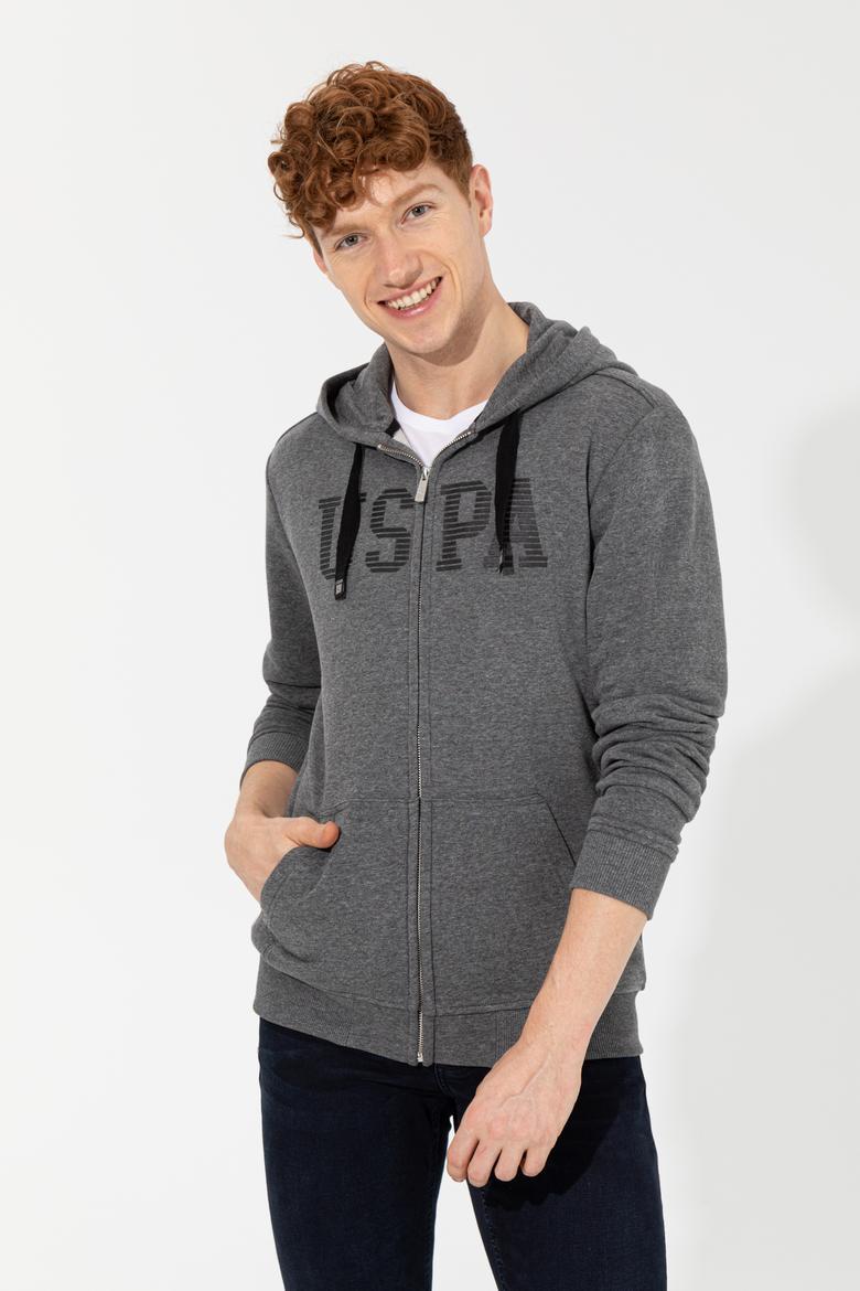 Erkek Antrasit Melanj Kapüşonlu Örme Hırka - 50257483024