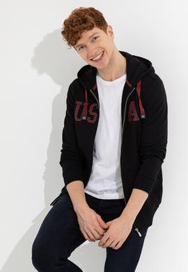 Erkek Siyah Kapüşonlu Örme Hırka - 50257483044