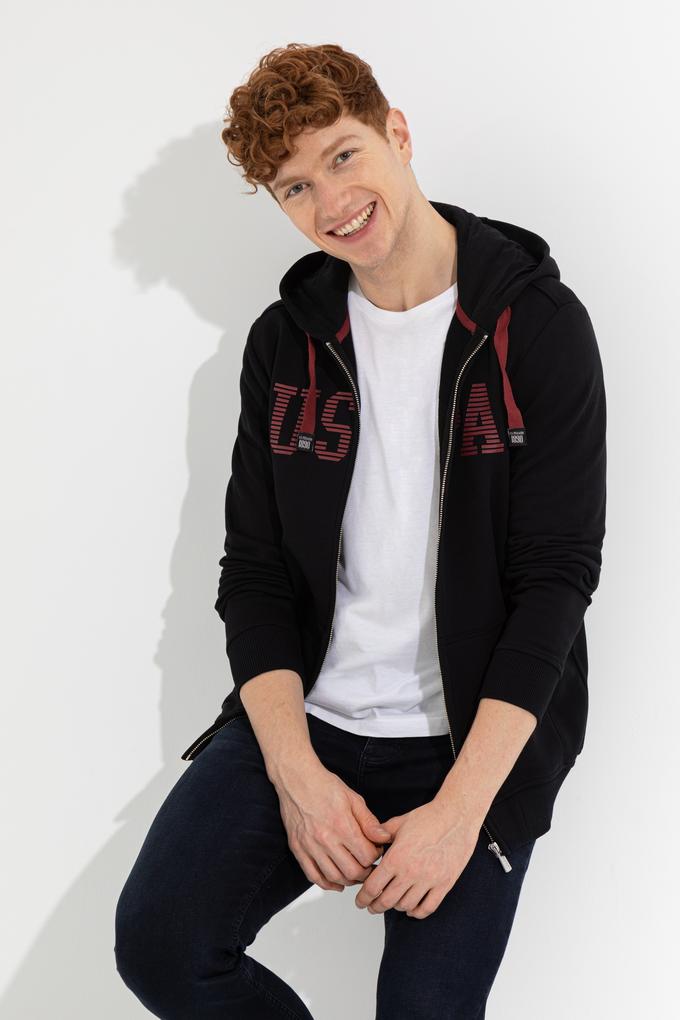 Erkek Siyah Kapüşonlu Örme Hırka