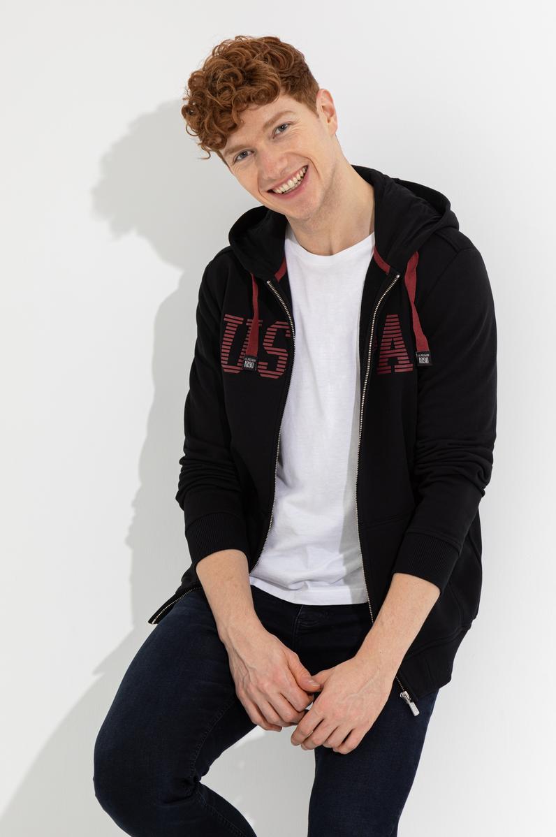 Erkek Siyah Kapüşonlu Örme Hırka