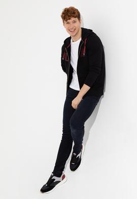 Erkek Siyah Kapüşonlu Örme Hırka - 50257483044