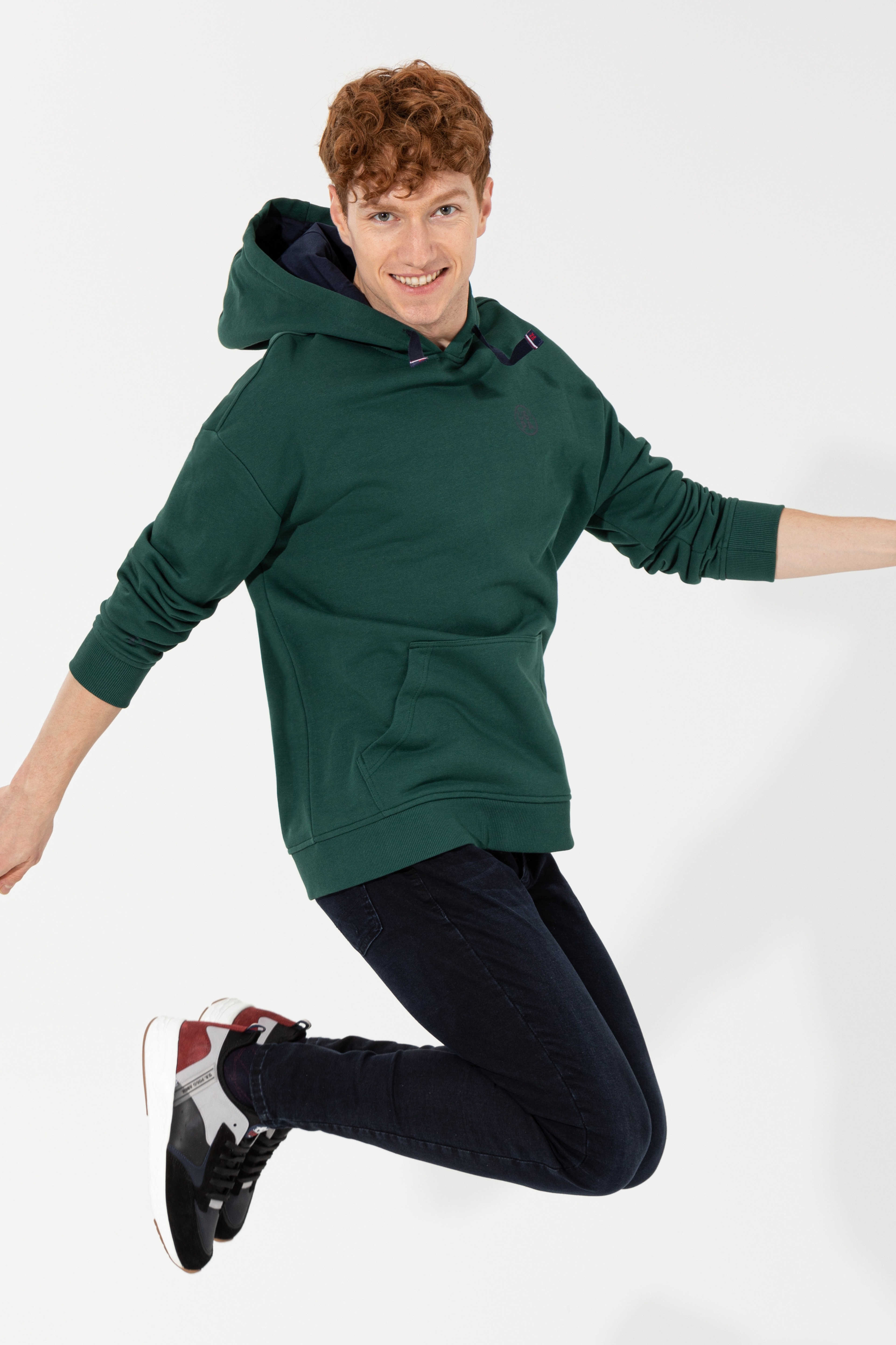 Erkek Yeşil Kapüşonlu Sweatshirt - Image 2