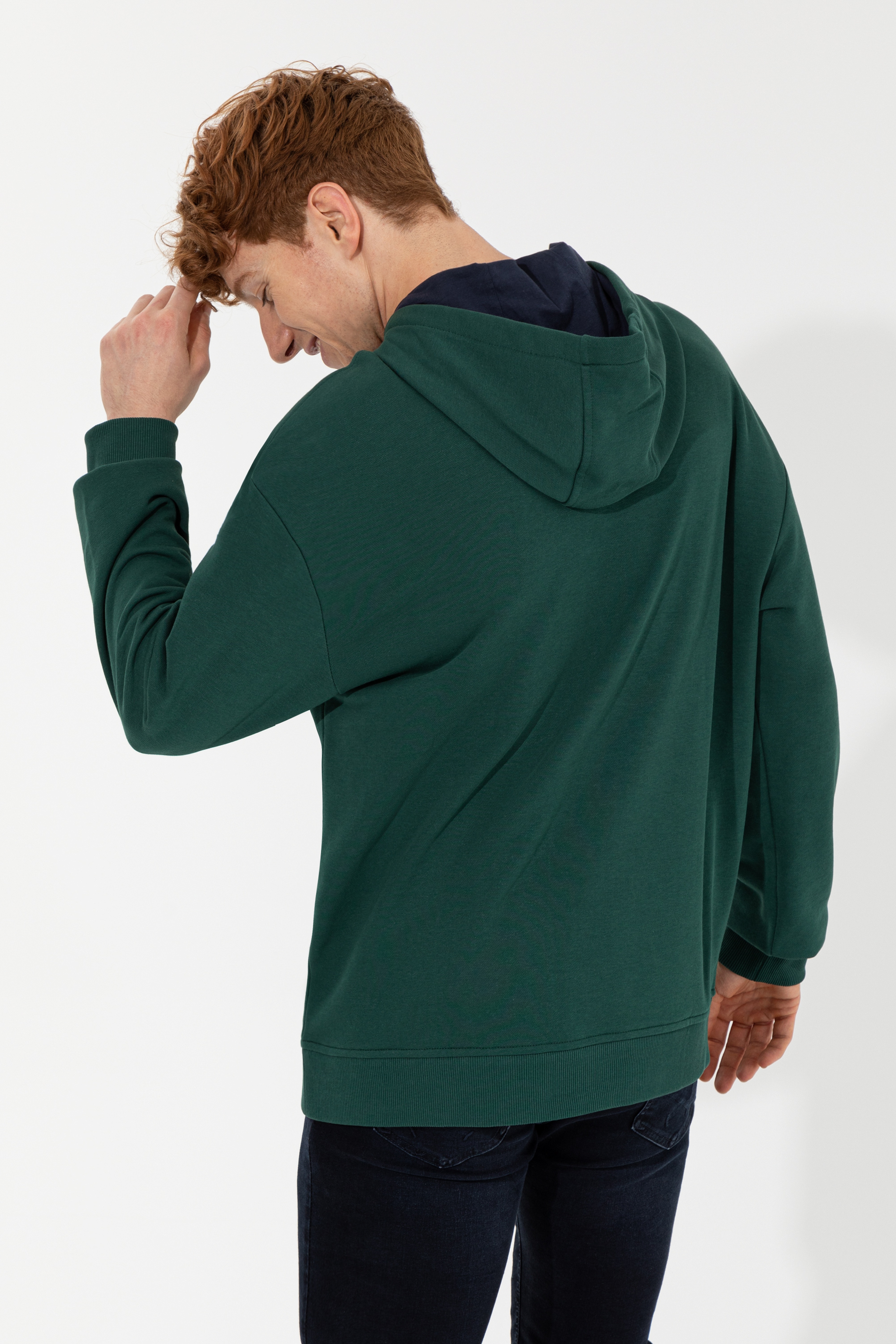 Erkek Yeşil Kapüşonlu Sweatshirt - Image 5