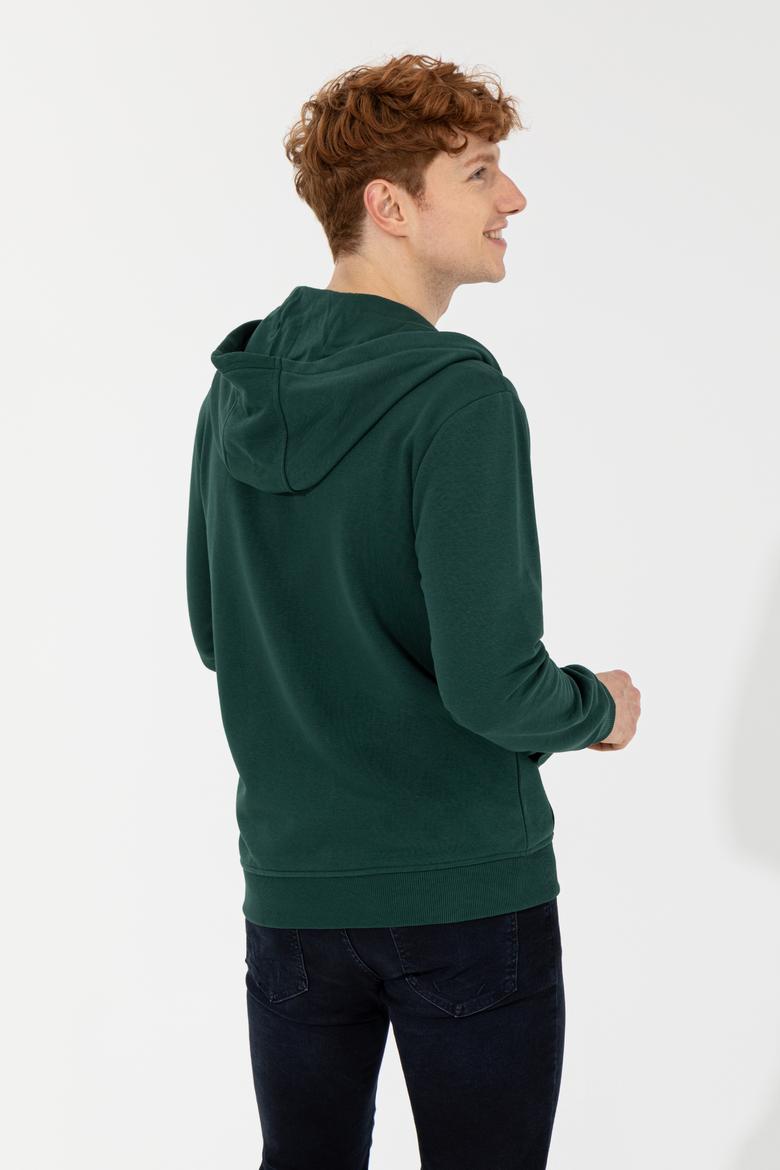 Erkek Yeşil Kapüşonlu Örme Hırka - 50257142029