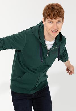 Erkek Yeşil Kapüşonlu Örme Hırka - 50257142029