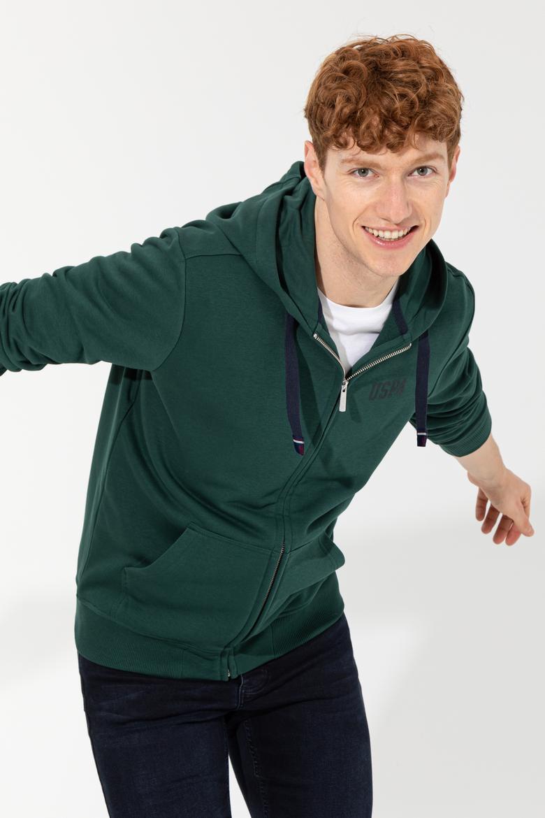 Erkek Yeşil Kapüşonlu Örme Hırka