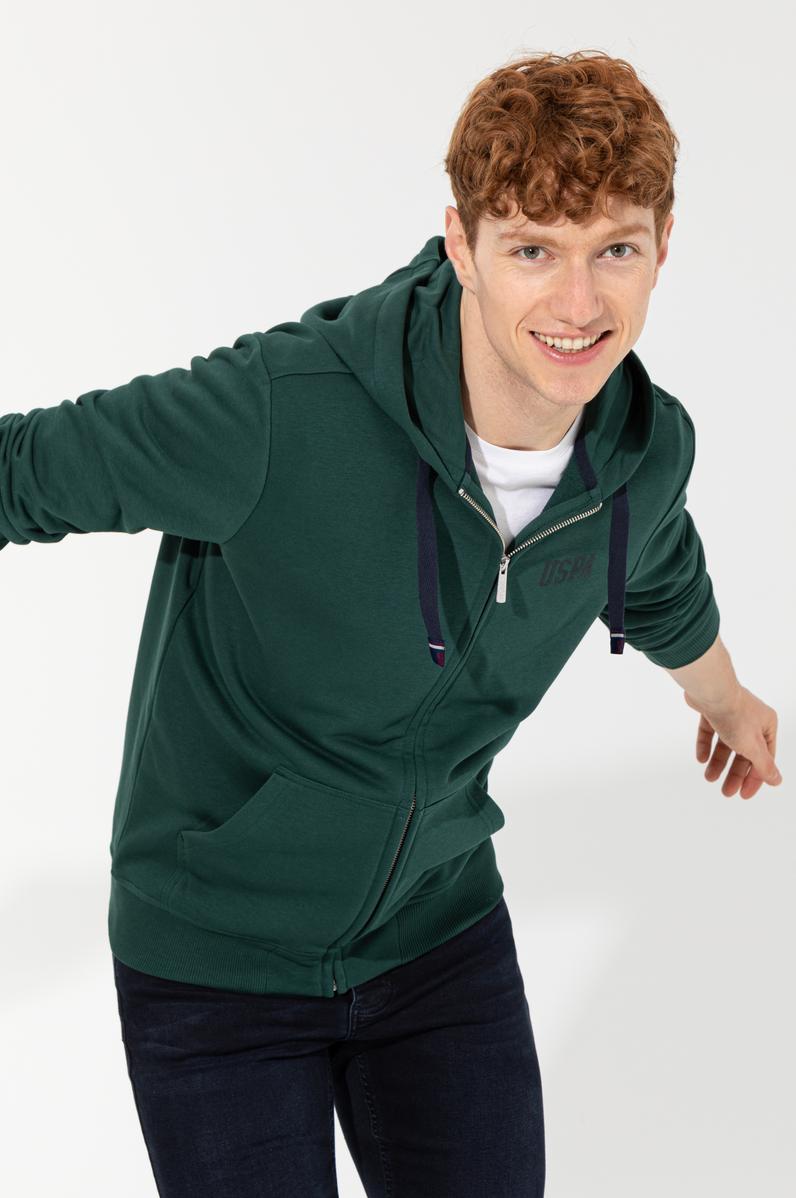 Erkek Yeşil Kapüşonlu Örme Hırka