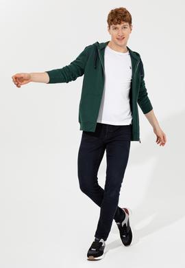 Erkek Yeşil Kapüşonlu Örme Hırka - 50257142029